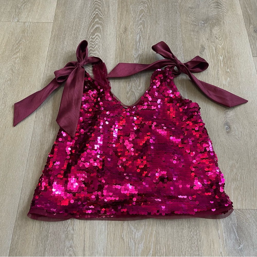 Maeve - Anthropologie Sequin and Satin Bow Tank Top - Picture 4 of 7